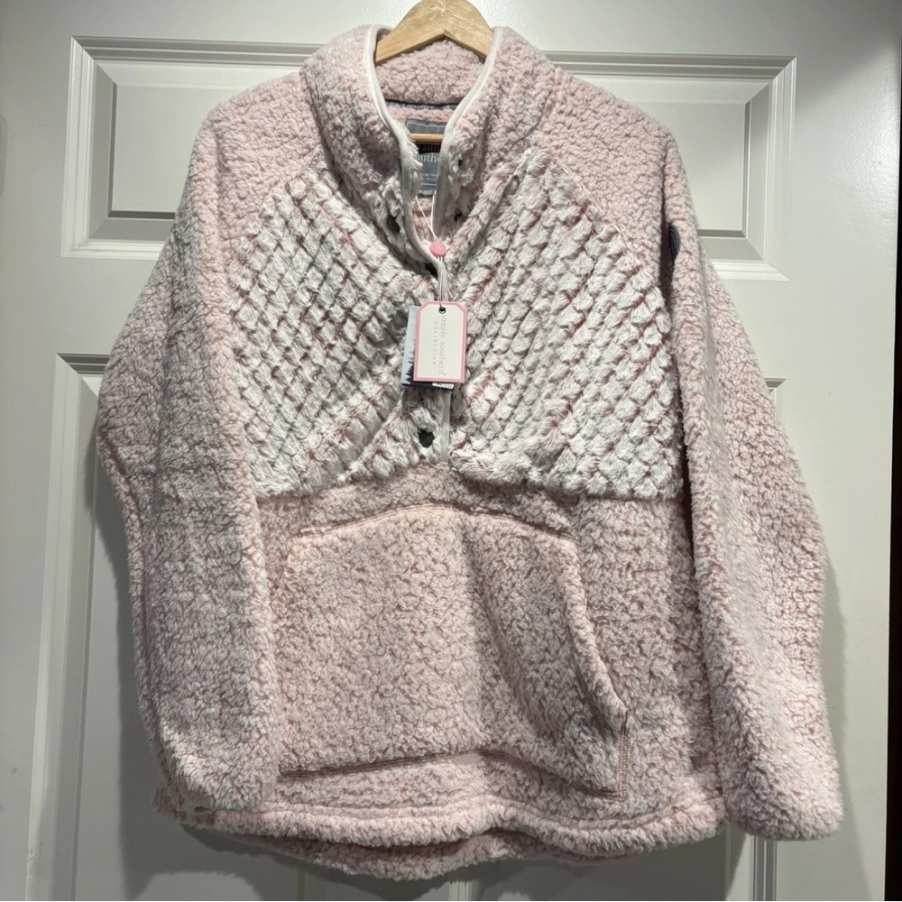NEW Simply Southern Sherpa Fleece Women's XL PINK  Pullover Pockets Soft Cozy